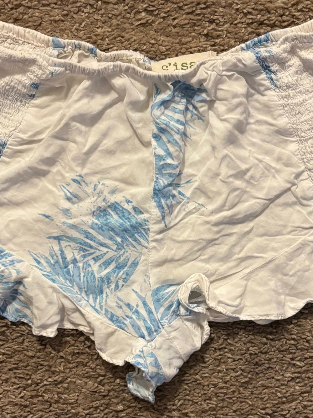 C’isa Womans Sm White & Light Blue Palm-Print Women’s Lounge Shorts Like New